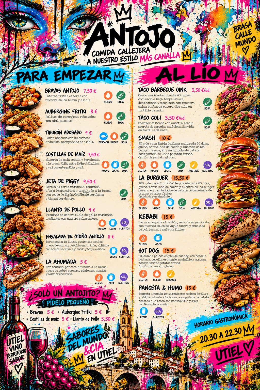 Carta de Antojo con platos de street food del mundo